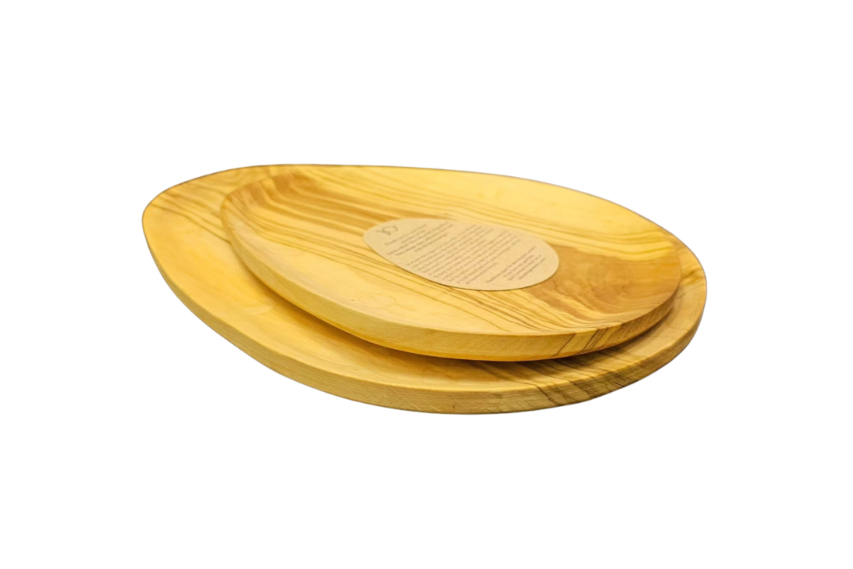 Biogeometry Olive Wood Egg Shaped Serving Tray Set of 2